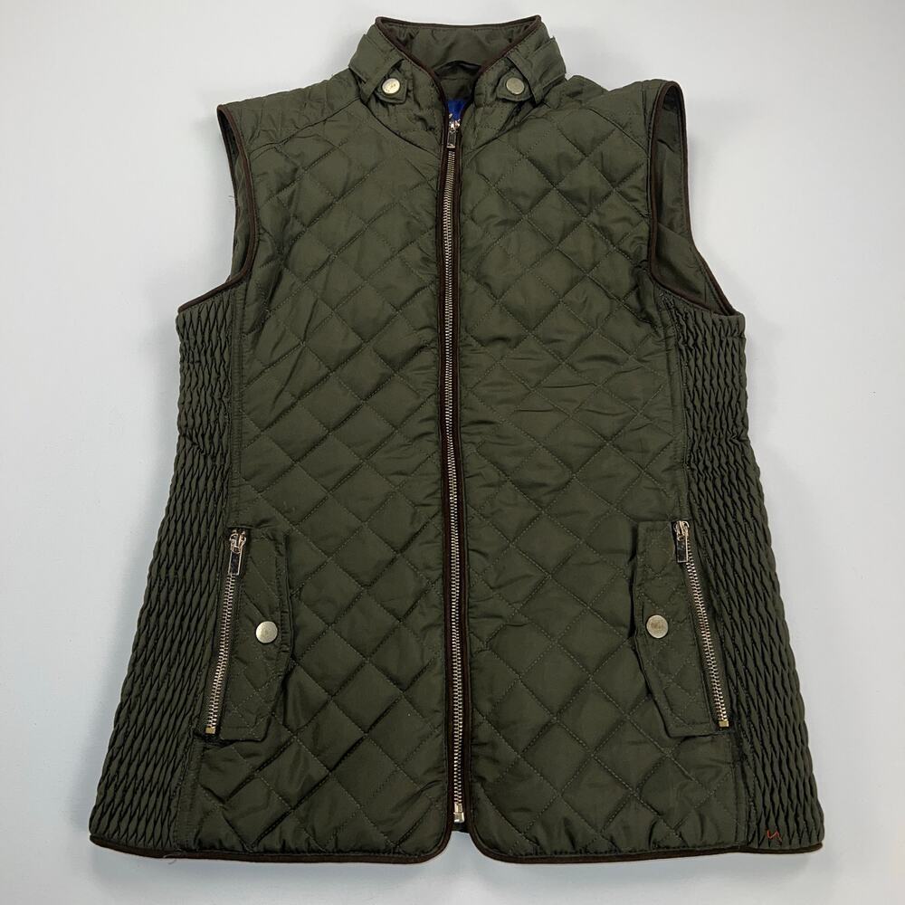 Blue Rain by Francesca's Army Green Puffer Insulated Vest Crosshatch Size S